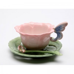 August Grove Ramey Pink Rose Cup and Saucer Procelain Set AGTG1315